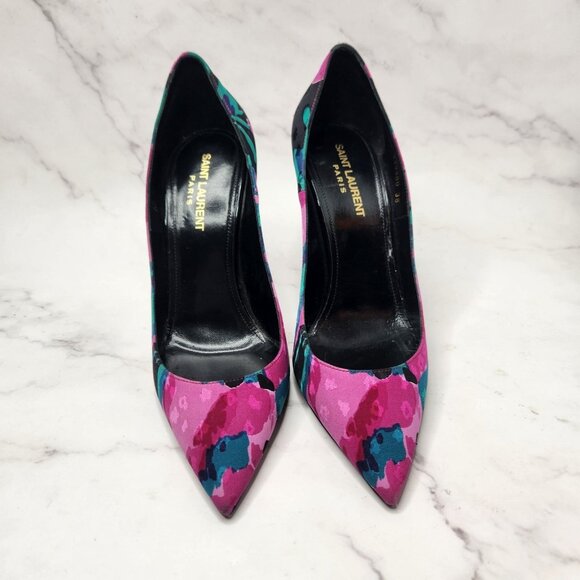 Saint Laurent Paris Floral Print Pumps Stiletto Heels Formal - Picture 3 of 12